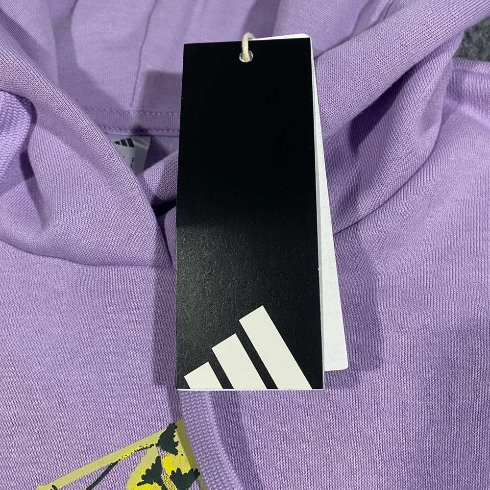 Adidas Trefoil Floral Logo Hoodie Womens XXL Pastel Purple Plum Pullover Fleece
